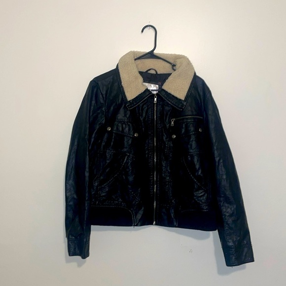 Xhileration | Black Leather Fuzzy Lined Jacket - Picture 1 of 5